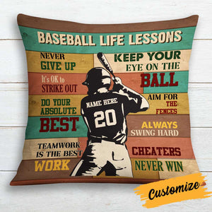 Love Baseball Player Life Lessons Pillow