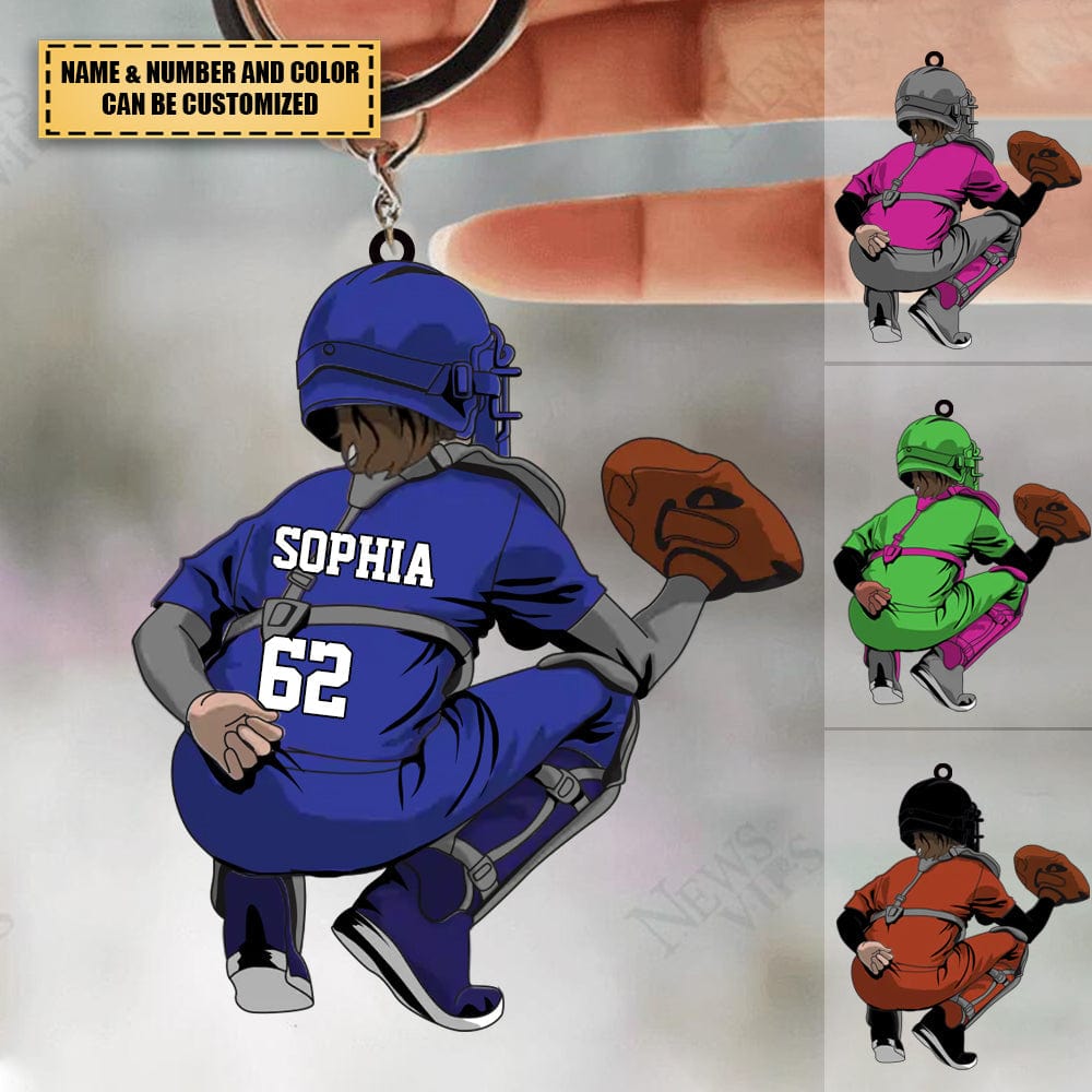 Personalized Baseball Catcher Keychain for Baseball Girls