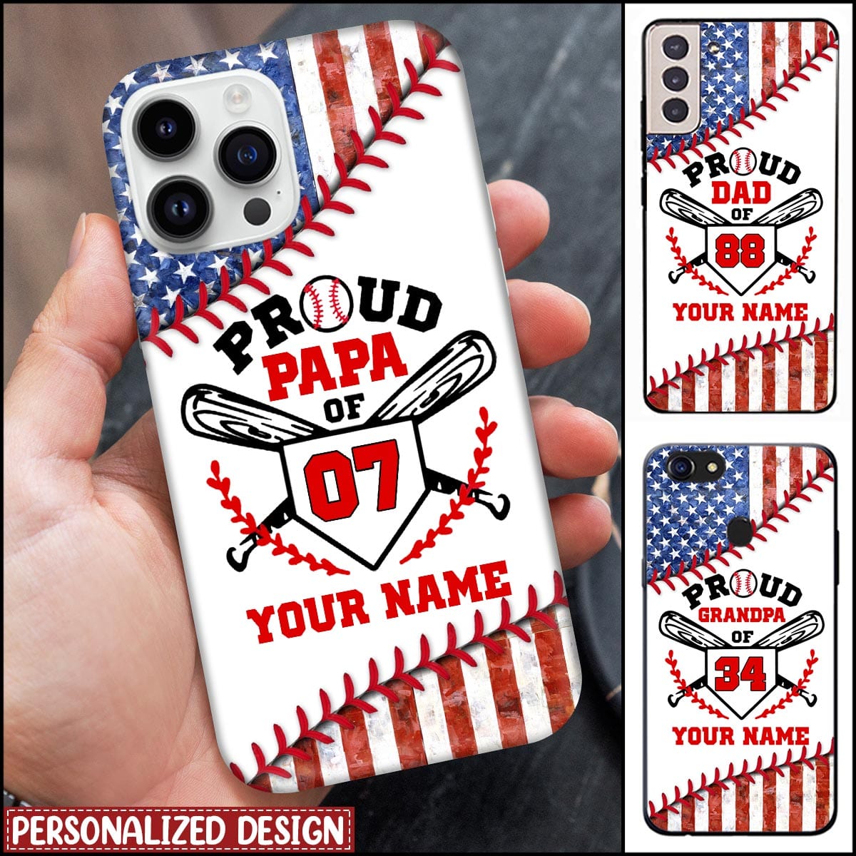 4th of July Proud Papa Of Baseball Player, Love Baseball Sports Personalized Phone Case
