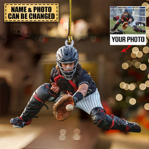 Baseball Player - Personalized Acrylic Christmas Ornament - Upload Photo