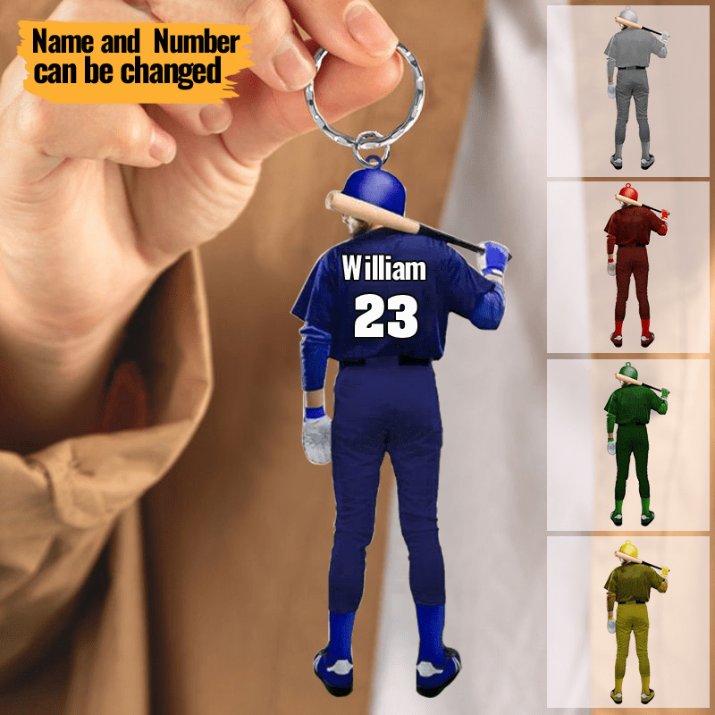 Personalized Baseball Player Christmas Tree Keychain