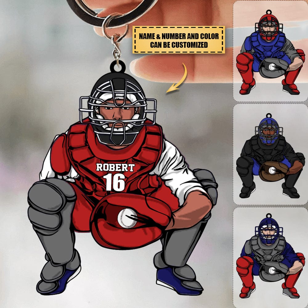 Personalized Baseball Catcher Arcylic Keychain for Baseball Lovers