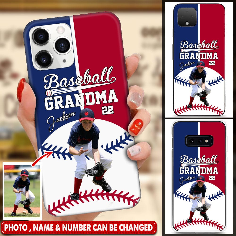 Upload Photo, Baseball Grandma- Mom-Dad, Custom Name And Number Gift For Nana- Mom-Dad Of Baseball Players