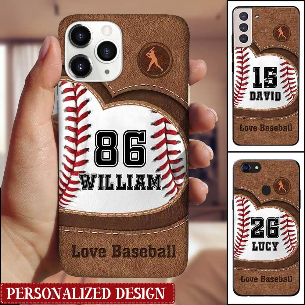 Custom Name & Number. Love Baseball Leather Texture Personalized Silicone Phone Case