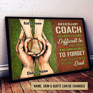 Personalized Baseball Dad Hands Holding Custom Poster