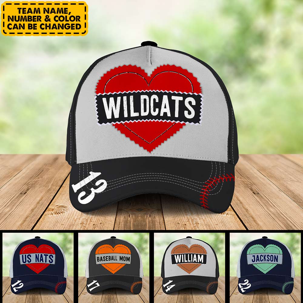 Personalized Spirit Cap For Team Member Gift For Baseball Lover - Custom Baseball Heart Hat