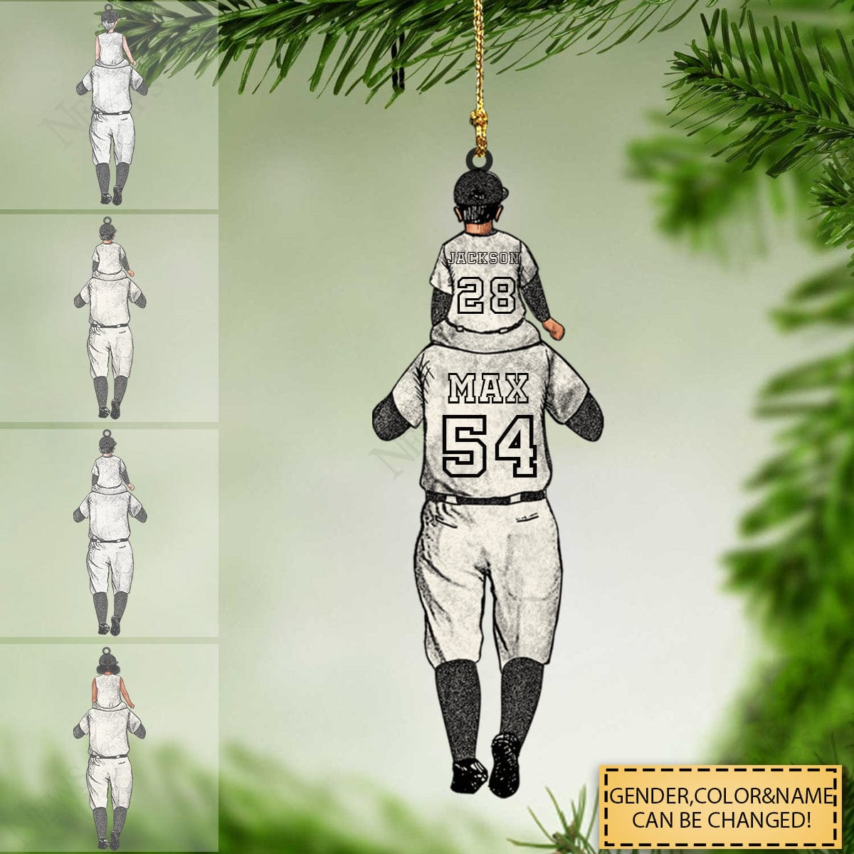 Personalized Kids and Dad Baseball Player Ornament